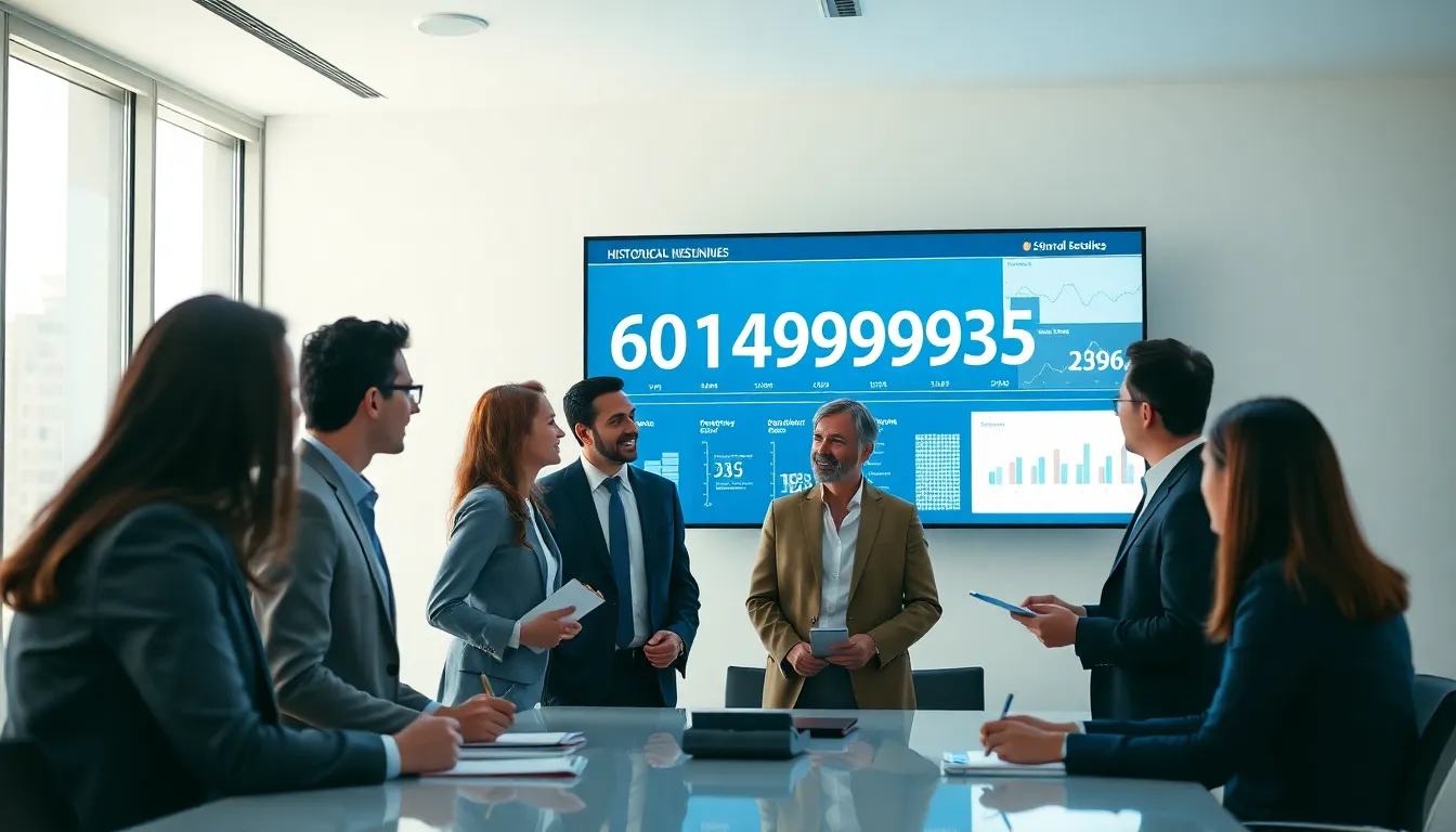 diverse professionals examining the significance of 6014990935 in a bright conference room.
